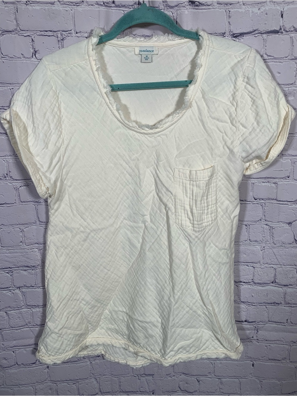 Sundance Womens Gauze Short Sleeve Scoop Neck Top White Sz M Minimalist Casual